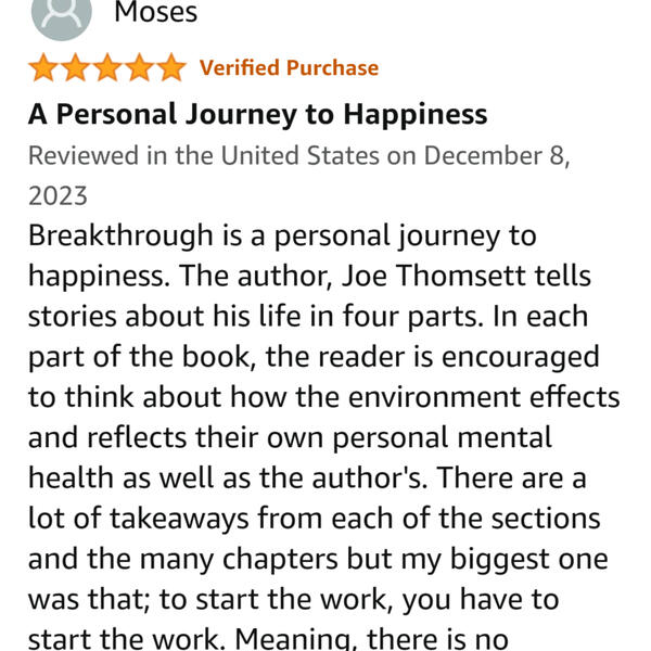 Breakthrough - Joe Thomsett - Amazon Reviews